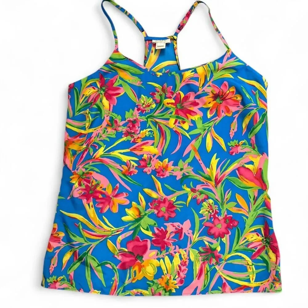 J. Crew Tropical Floral Racerback Cami Top | Vacation Coastal Dopamine | size 2